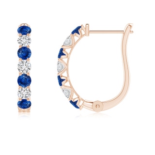 2.5mm AAA Sapphire and Diamond Huggie Hoop Earrings in 10K Rose Gold