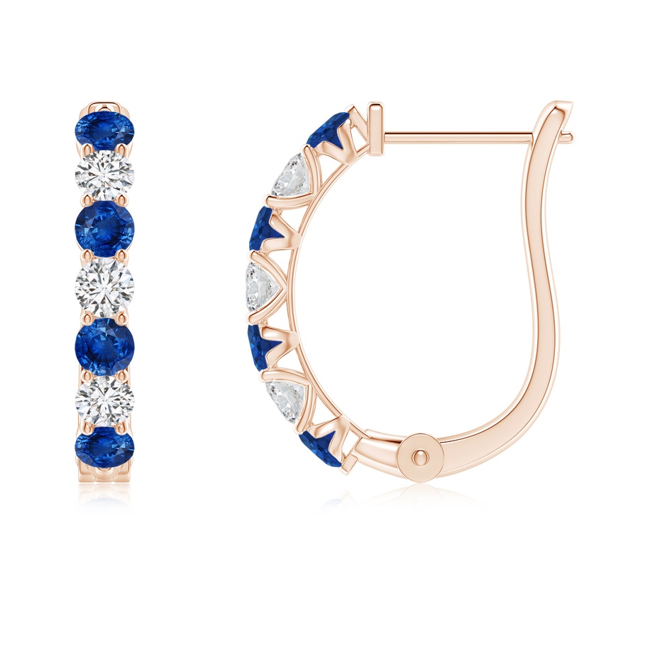 2.5mm AAA Sapphire and Diamond Huggie Hoop Earrings in Rose Gold 