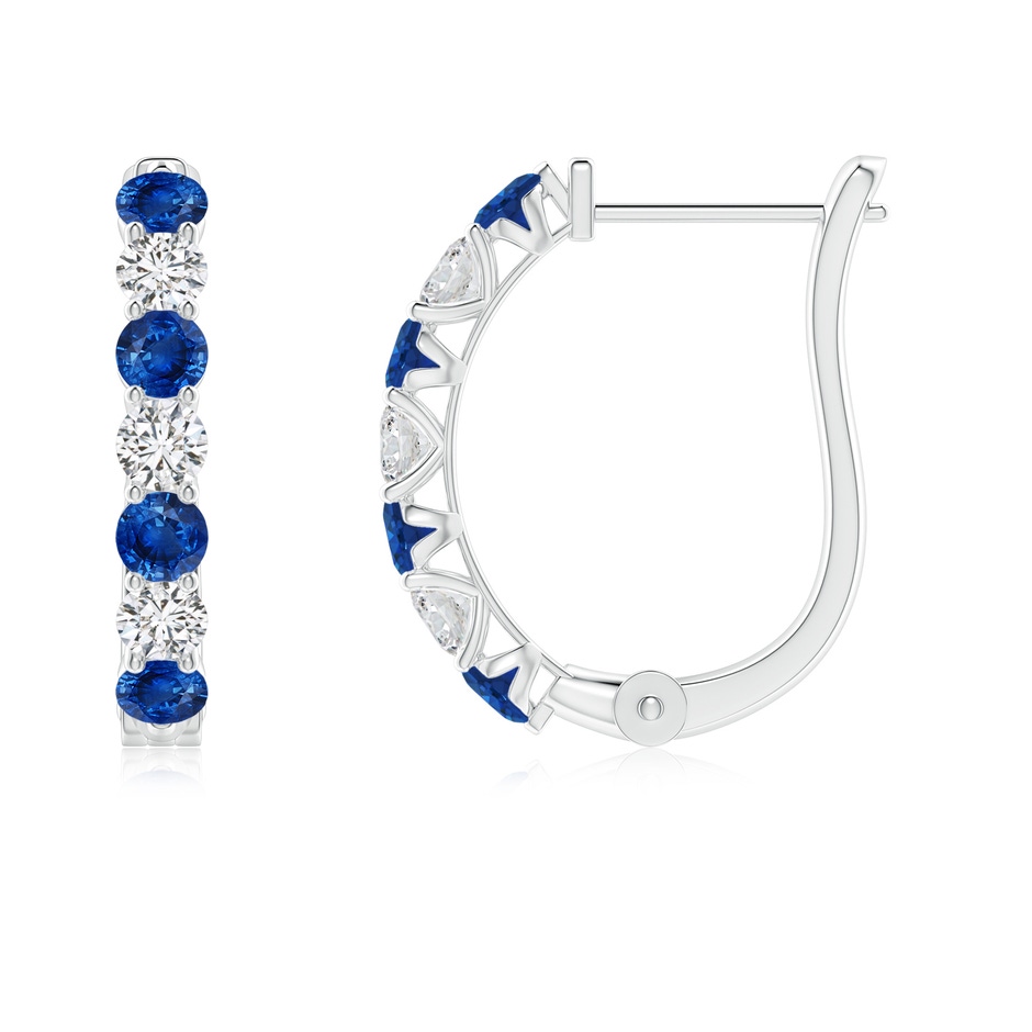 2.5mm AAA Sapphire and Diamond Huggie Hoop Earrings in White Gold 