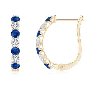 2.5mm AAA Sapphire and Diamond Huggie Hoop Earrings in Yellow Gold