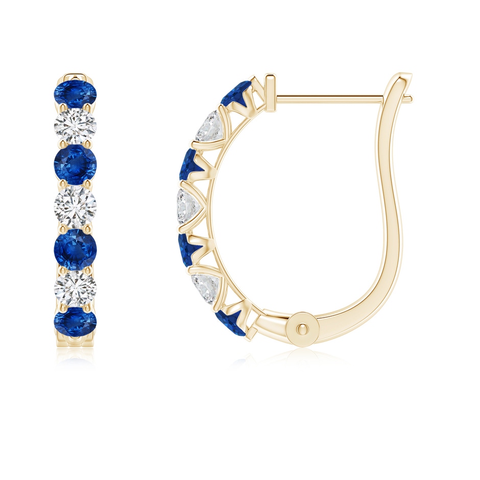 2.5mm AAA Sapphire and Diamond Huggie Hoop Earrings in Yellow Gold 
