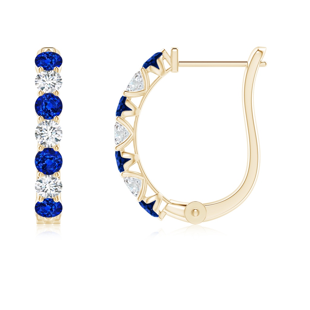 2.5mm AAAA Sapphire and Diamond Huggie Hoop Earrings in 18K Yellow Gold