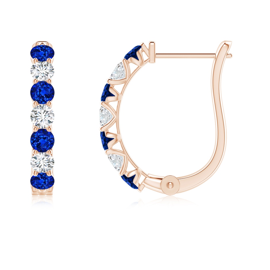 2.5mm AAAA Sapphire and Diamond Huggie Hoop Earrings in Rose Gold 