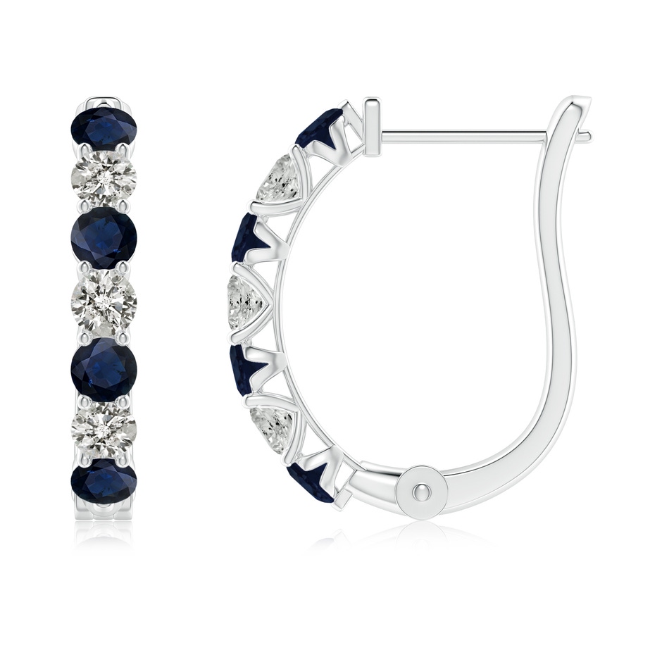 2.8mm A Sapphire and Diamond Huggie Hoop Earrings in White Gold 