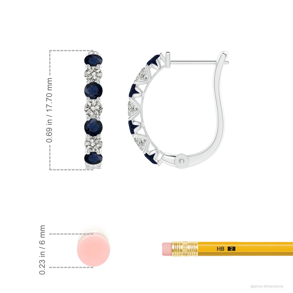 2.8mm A Sapphire and Diamond Huggie Hoop Earrings in White Gold ruler