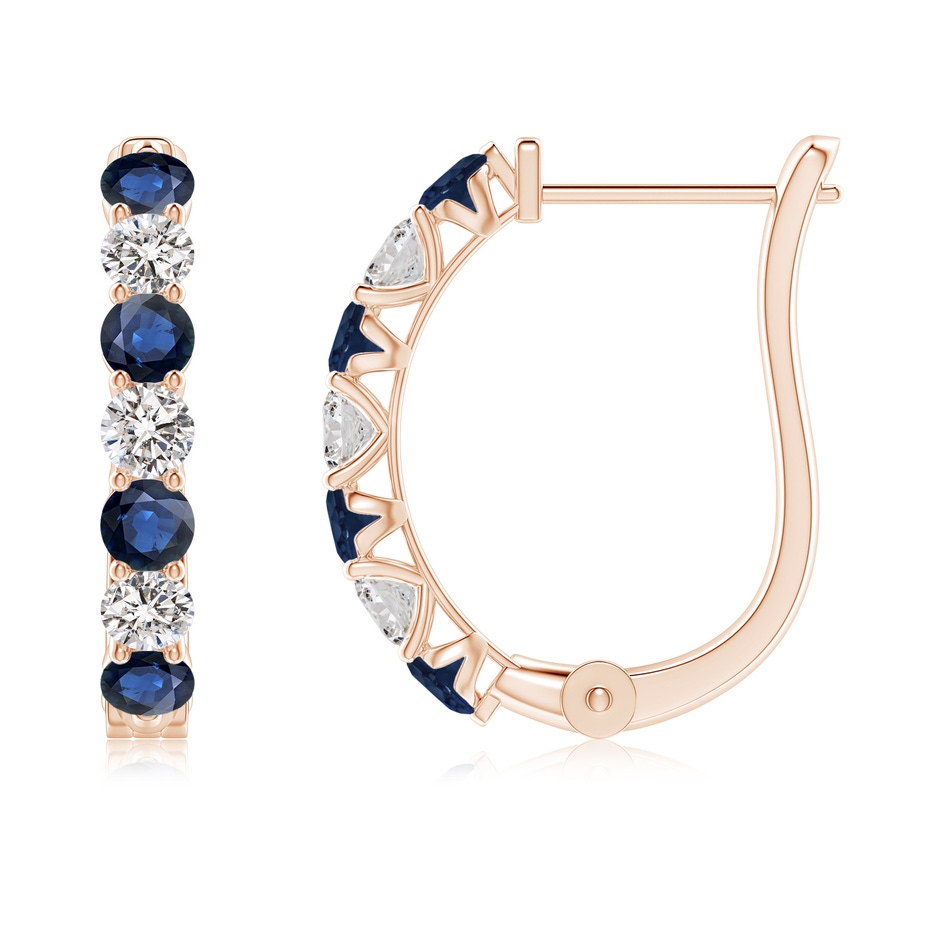 2.8mm AA Sapphire and Diamond Huggie Hoop Earrings in Rose Gold 