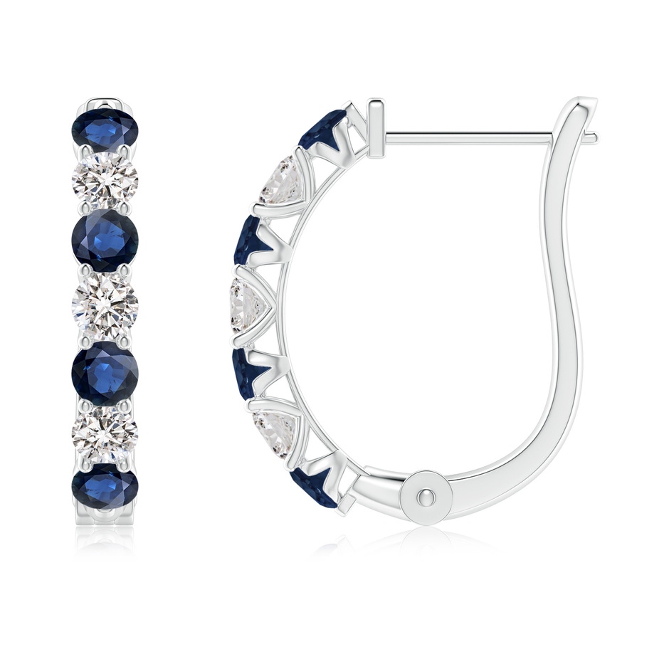 2.8mm AA Sapphire and Diamond Huggie Hoop Earrings in White Gold 