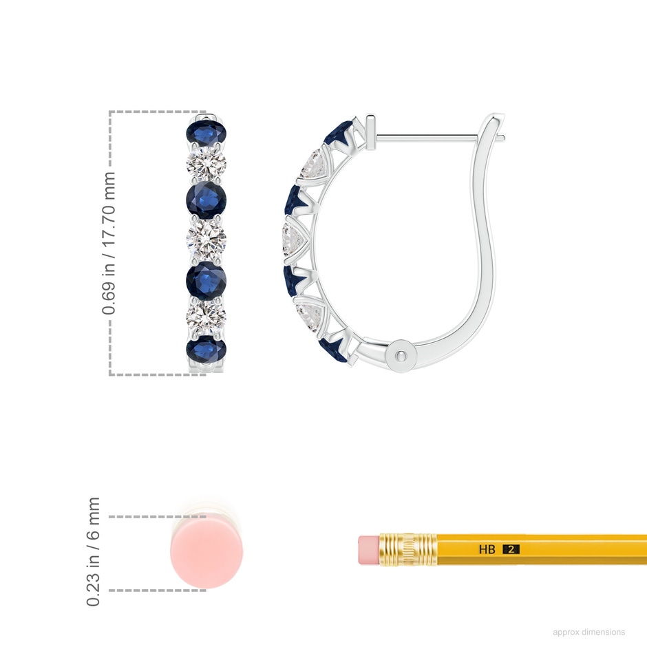 2.8mm AA Sapphire and Diamond Huggie Hoop Earrings in White Gold ruler