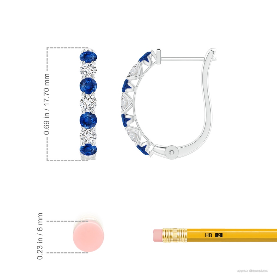 2.8mm AAA Sapphire and Diamond Huggie Hoop Earrings in P950 Platinum ruler