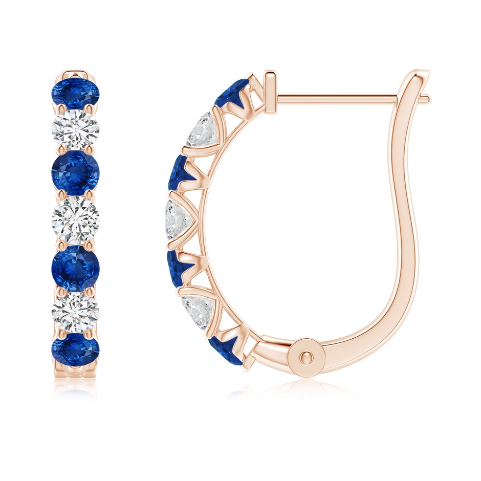 2.8mm AAA Sapphire and Diamond Huggie Hoop Earrings in Rose Gold 