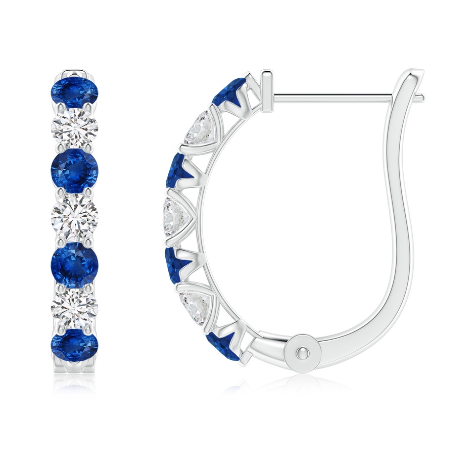 2.8mm AAA Sapphire and Diamond Huggie Hoop Earrings in White Gold 