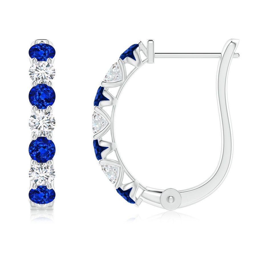 2.8mm AAAA Sapphire and Diamond Huggie Hoop Earrings in P950 Platinum 