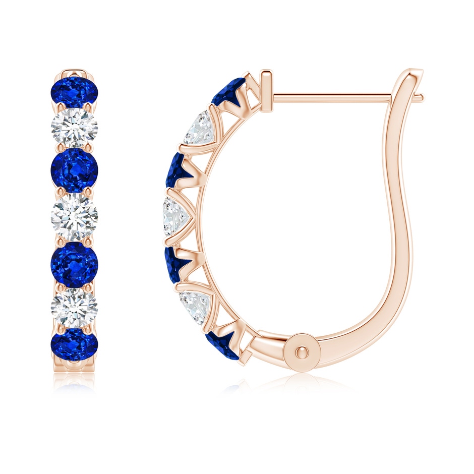 2.8mm AAAA Sapphire and Diamond Huggie Hoop Earrings in Rose Gold 