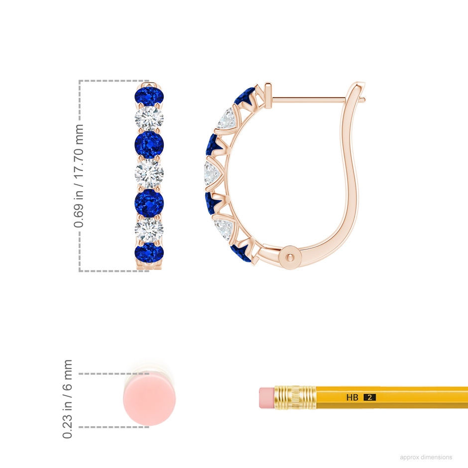 2.8mm AAAA Sapphire and Diamond Huggie Hoop Earrings in Rose Gold ruler