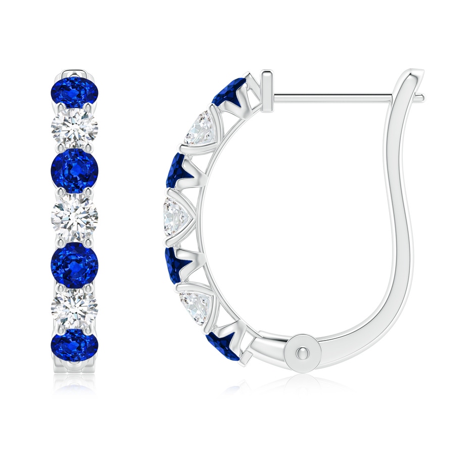 2.8mm AAAA Sapphire and Diamond Huggie Hoop Earrings in White Gold 