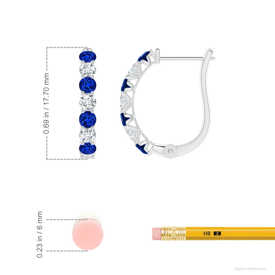 2.8mm AAAA Sapphire and Diamond Huggie Hoop Earrings in White Gold ruler