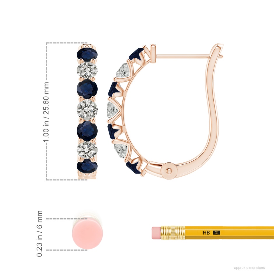 3.5mm A Sapphire and Diamond Huggie Hoop Earrings in Rose Gold ruler