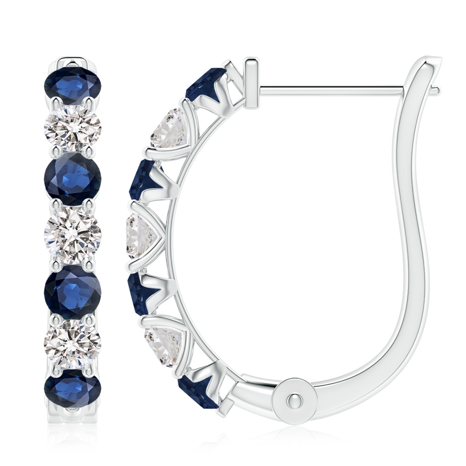 3.5mm AA Sapphire and Diamond Huggie Hoop Earrings in White Gold 
