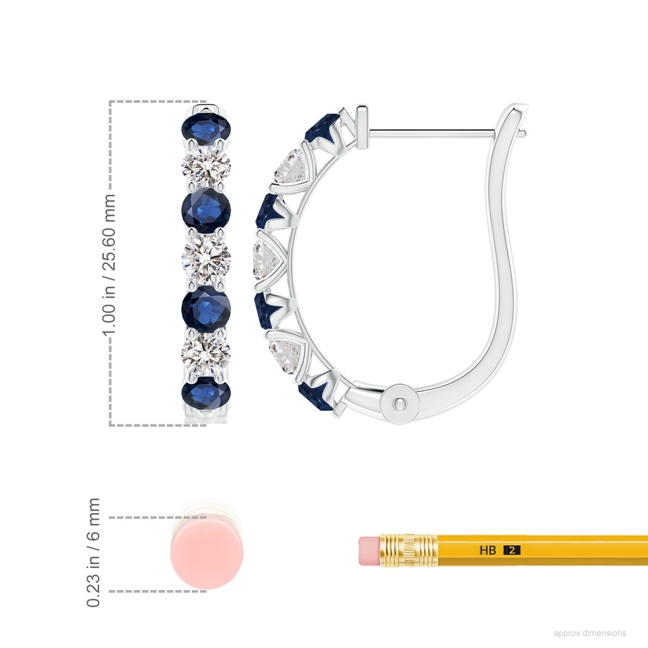 3.5mm AA Sapphire and Diamond Huggie Hoop Earrings in White Gold ruler