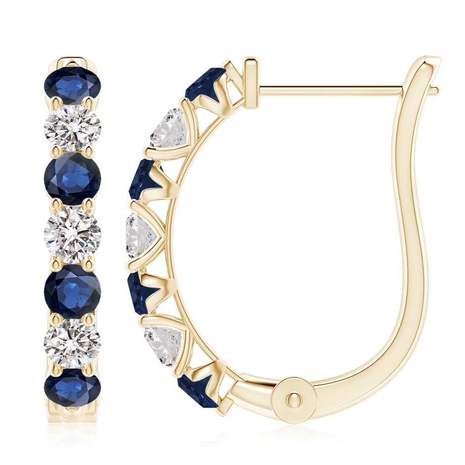3.5mm AA Sapphire and Diamond Huggie Hoop Earrings in Yellow Gold 
