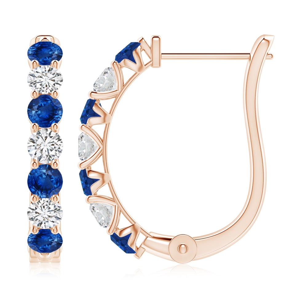 3.5mm AAA Sapphire and Diamond Huggie Hoop Earrings in Rose Gold 