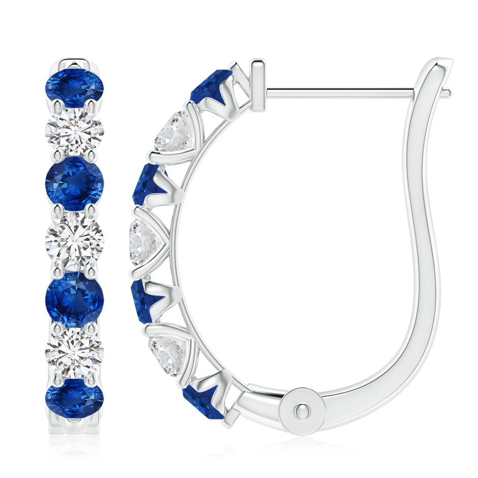 3.5mm AAA Sapphire and Diamond Huggie Hoop Earrings in White Gold 