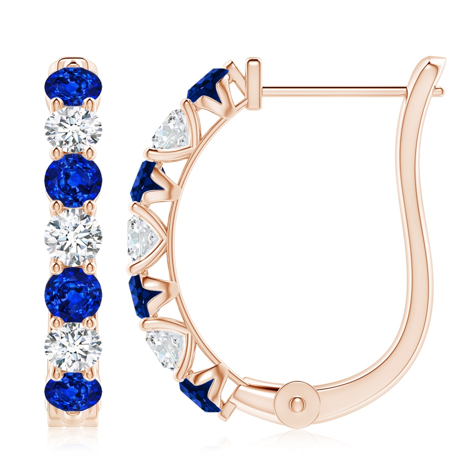 3.5mm AAAA Sapphire and Diamond Huggie Hoop Earrings in 18K Rose Gold 