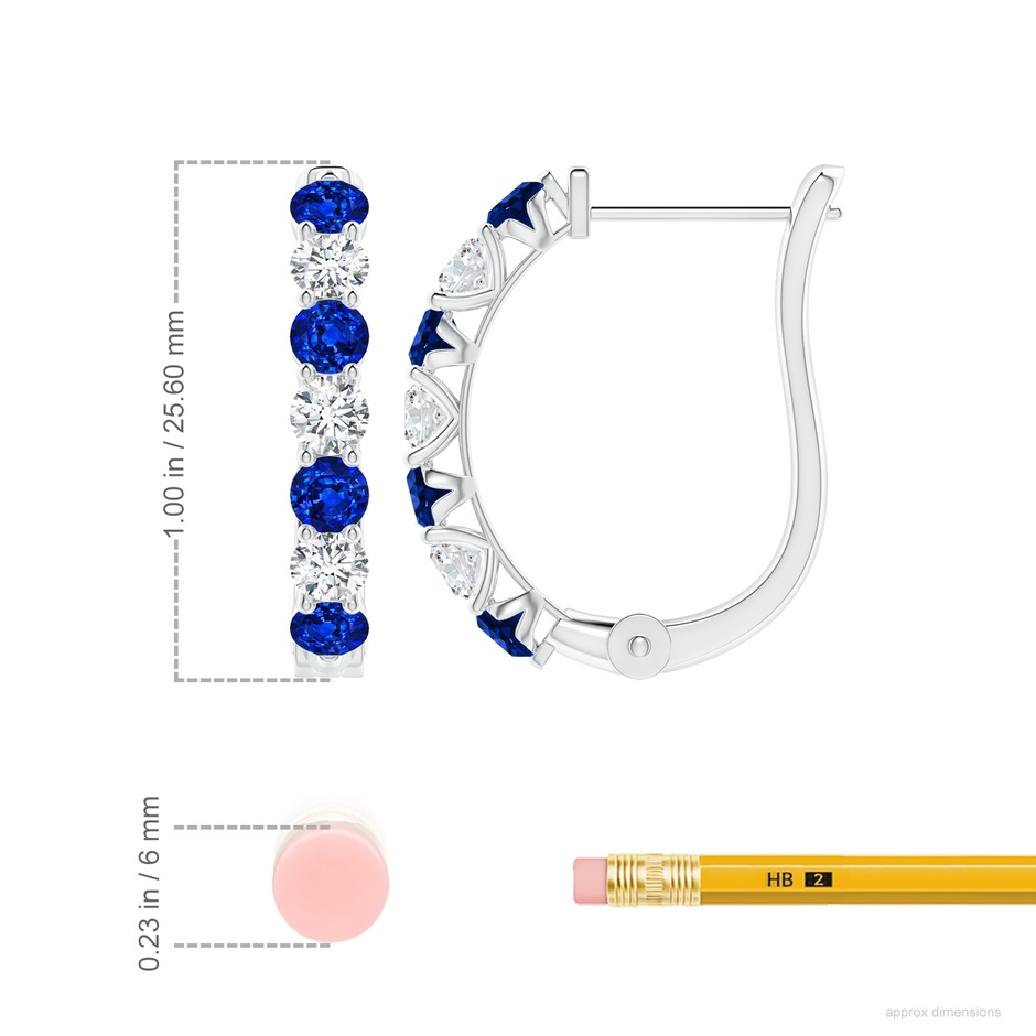 3.5mm AAAA Sapphire and Diamond Huggie Hoop Earrings in White Gold ruler