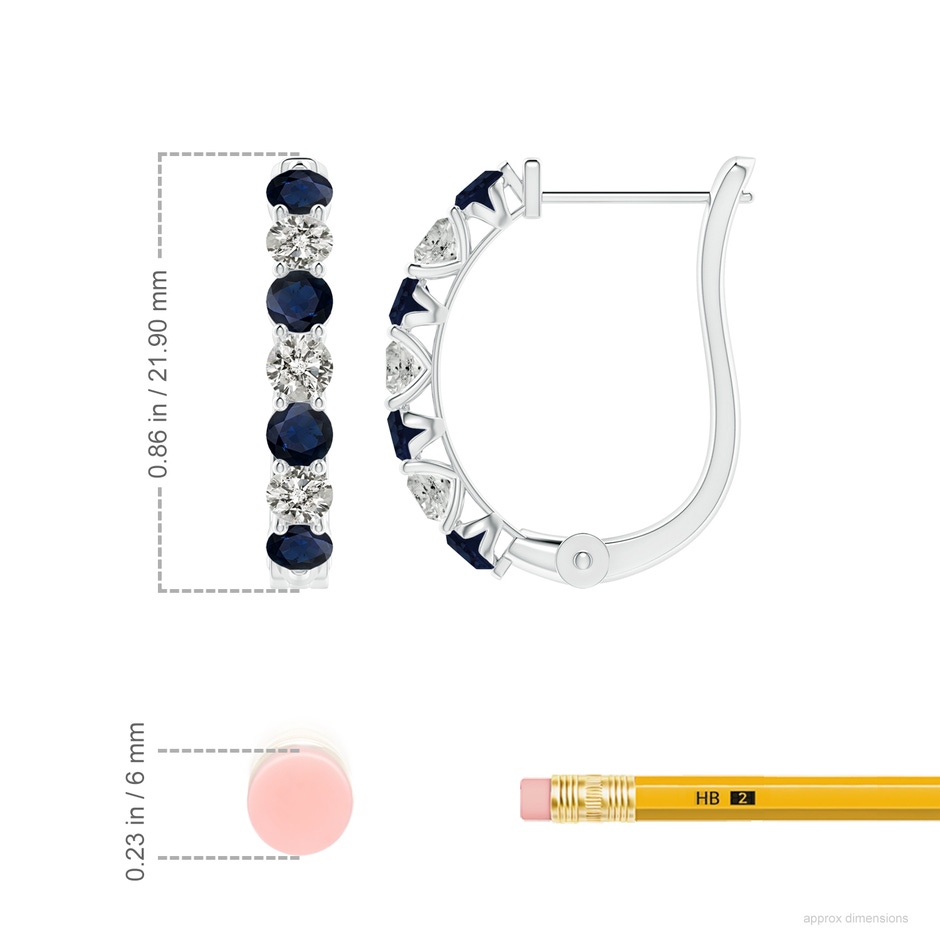 3mm A Sapphire and Diamond Huggie Hoop Earrings in White Gold ruler