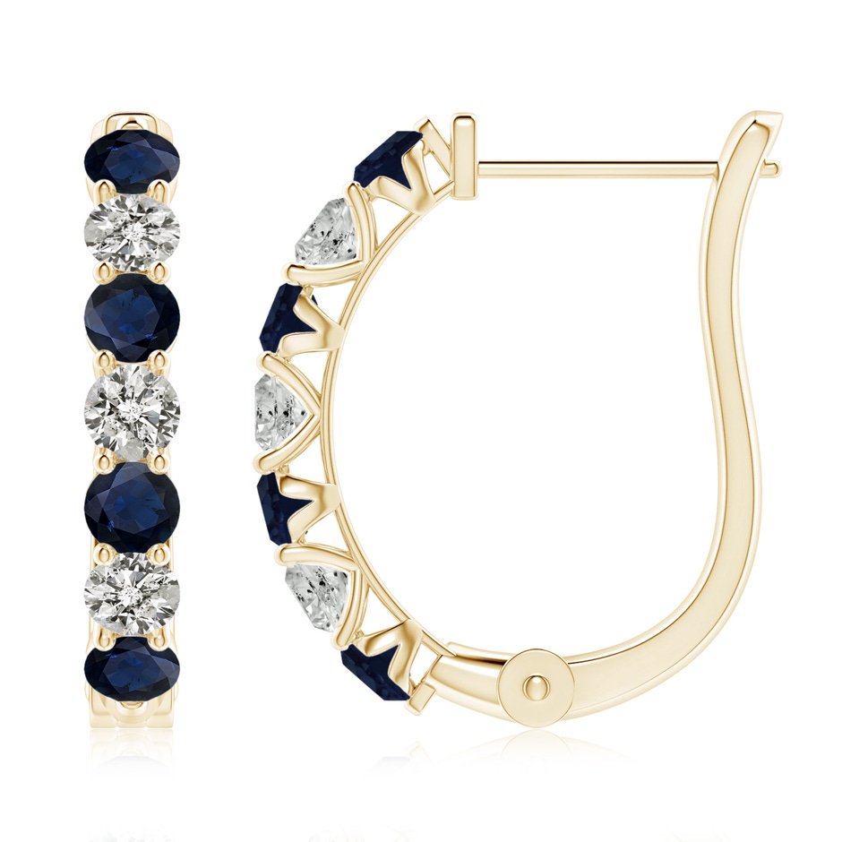 3mm A Sapphire and Diamond Huggie Hoop Earrings in Yellow Gold 
