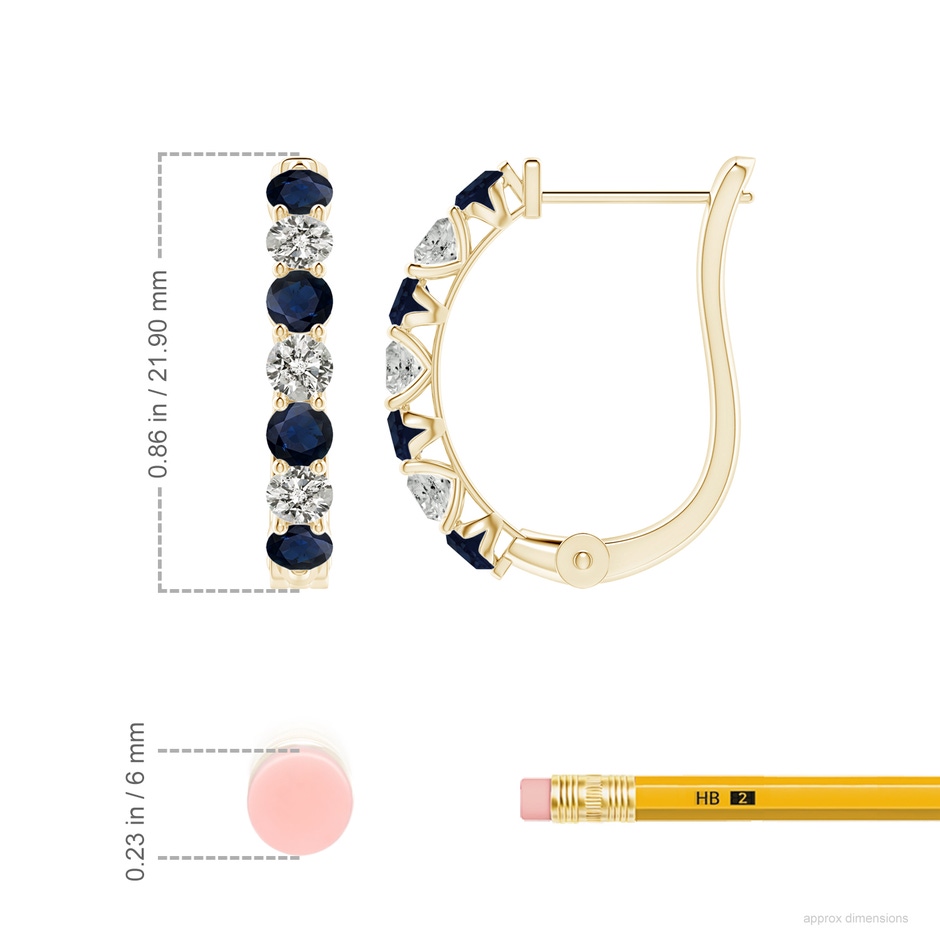3mm A Sapphire and Diamond Huggie Hoop Earrings in Yellow Gold ruler