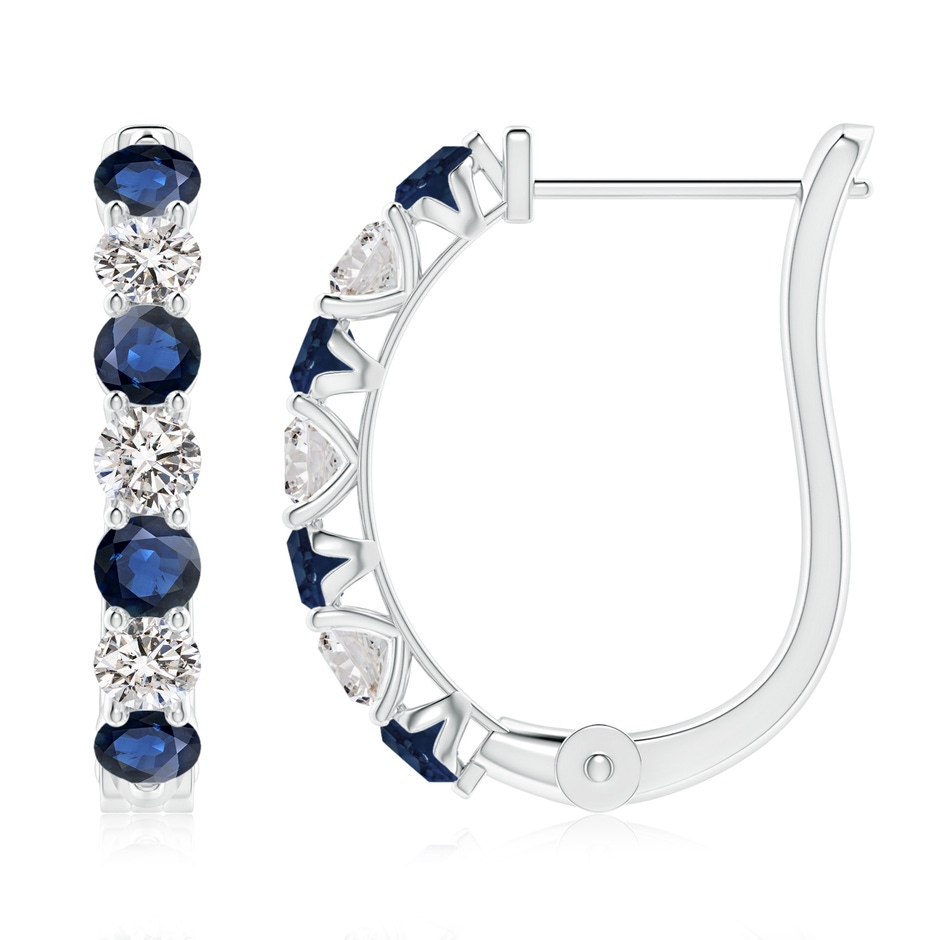 3mm AA Sapphire and Diamond Huggie Hoop Earrings in White Gold 