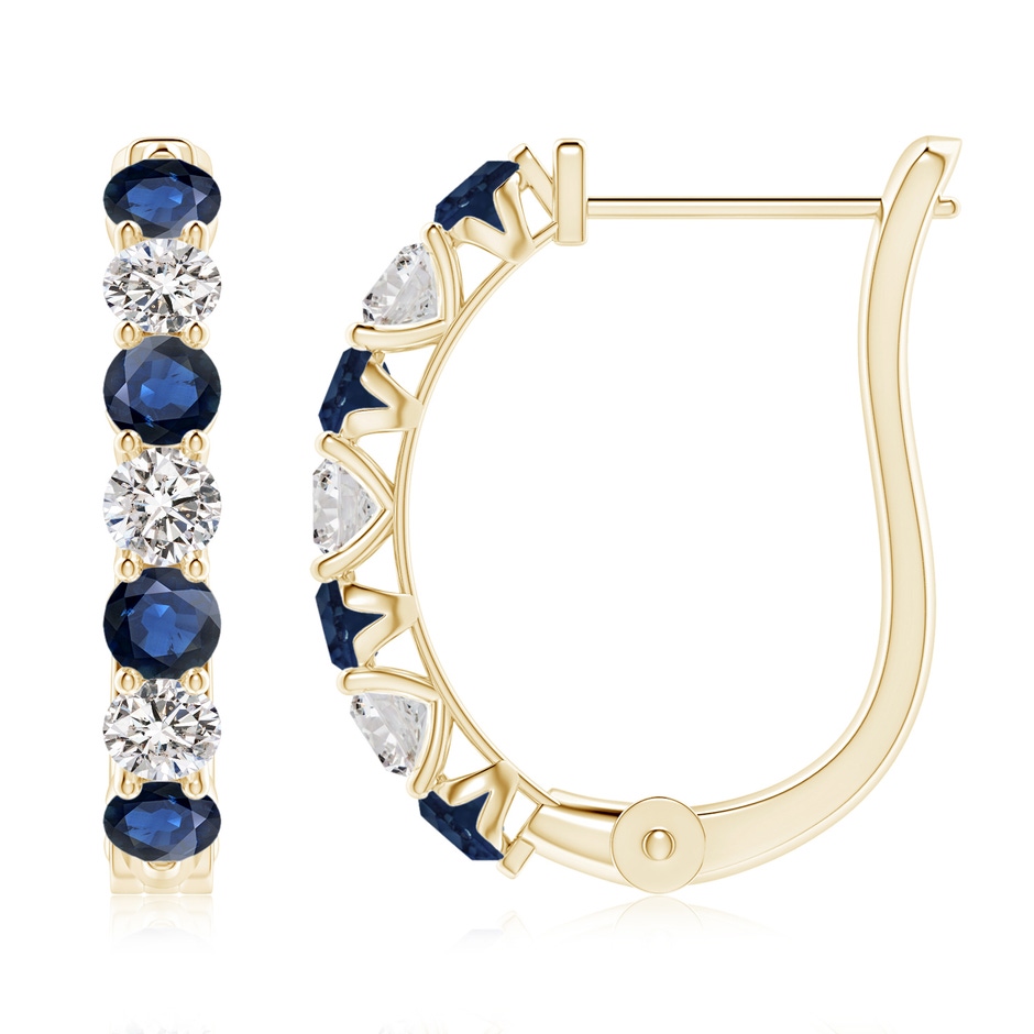 3mm AA Sapphire and Diamond Huggie Hoop Earrings in Yellow Gold 