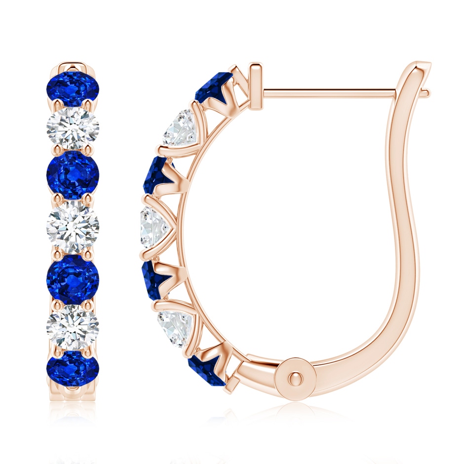 3mm AAAA Sapphire and Diamond Huggie Hoop Earrings in Rose Gold 