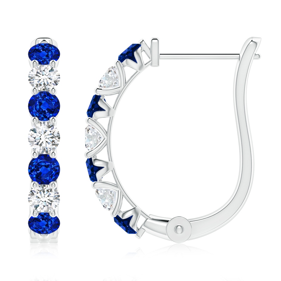 3mm Lab-Grown Sapphire and Diamond Huggie Hoop Earrings in White Gold 