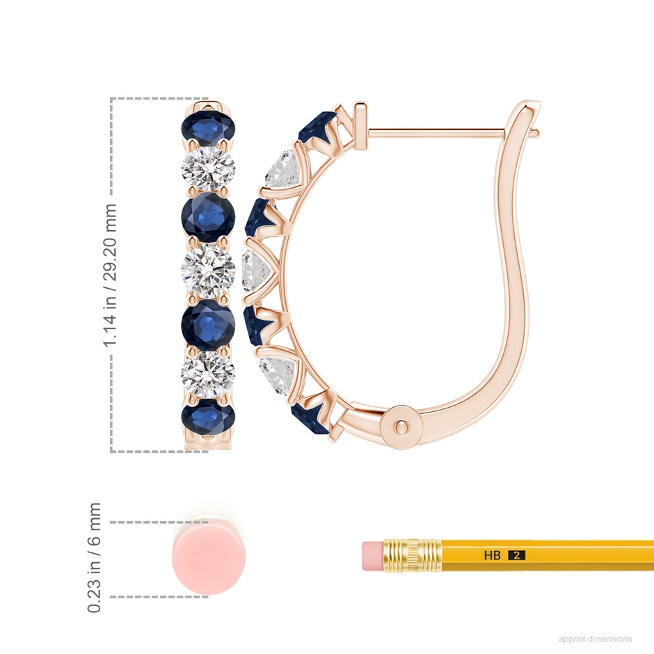 4mm AA Sapphire and Diamond Huggie Hoop Earrings in 18K Rose Gold ruler