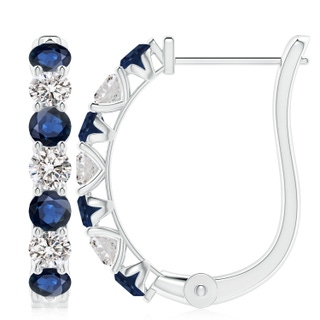 4mm AA Sapphire and Diamond Huggie Hoop Earrings in P950 Platinum