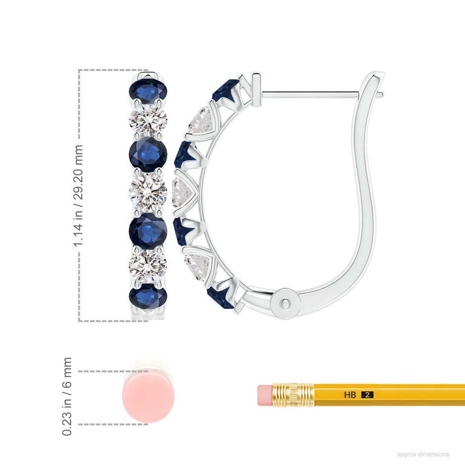 4mm AA Sapphire and Diamond Huggie Hoop Earrings in White Gold ruler