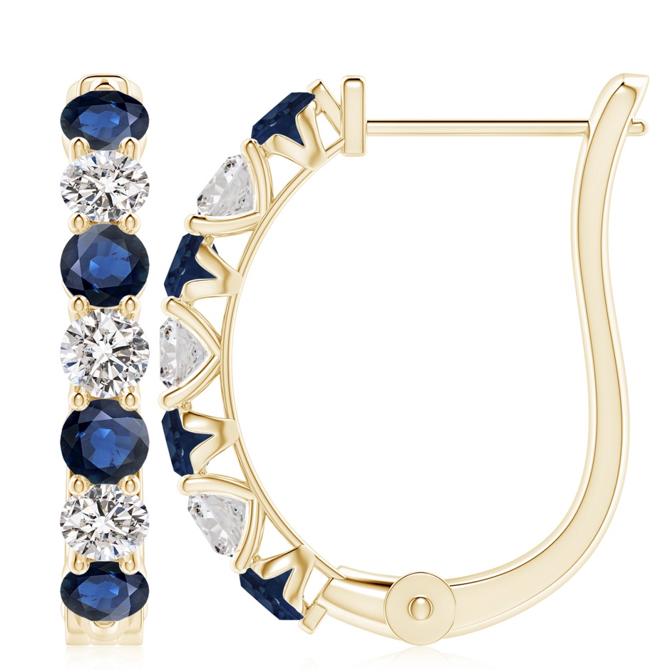 4mm AA Sapphire and Diamond Huggie Hoop Earrings in Yellow Gold 