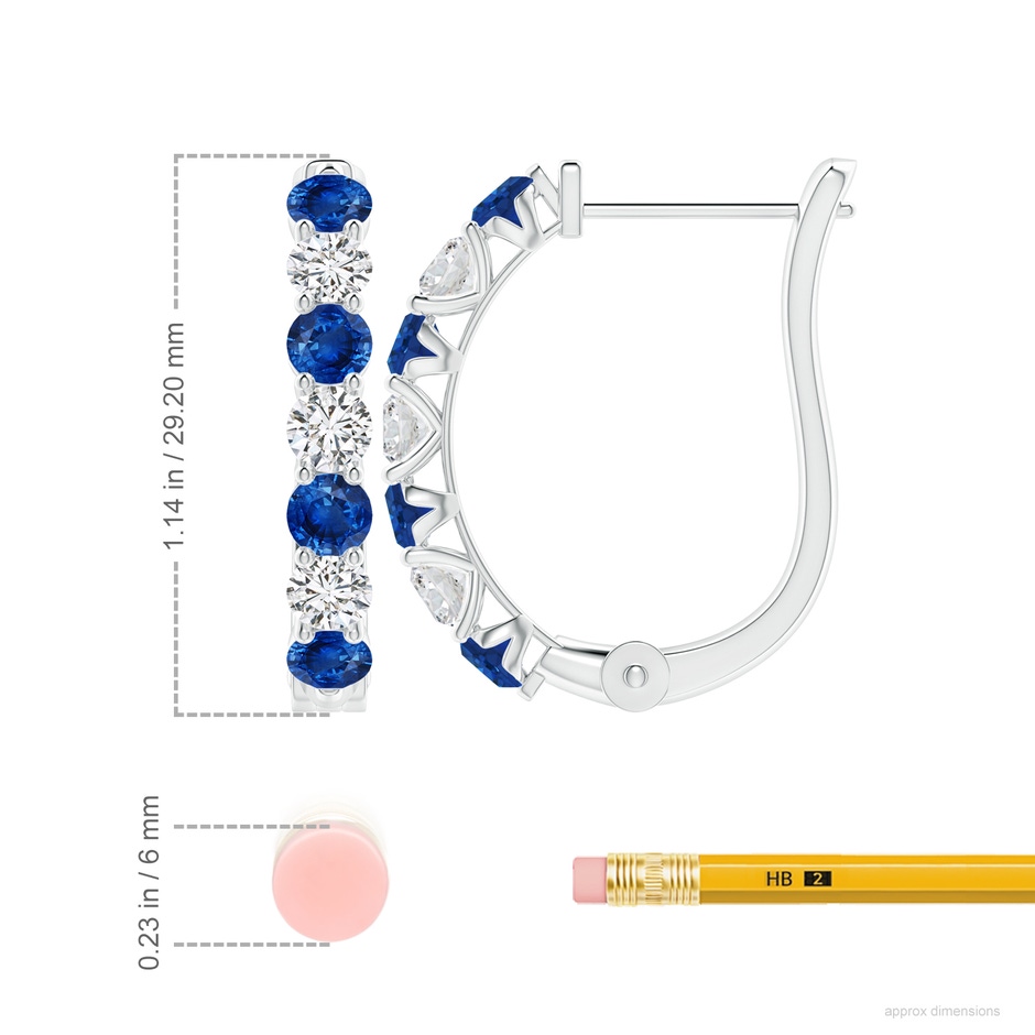 4mm AAA Sapphire and Diamond Huggie Hoop Earrings in White Gold ruler