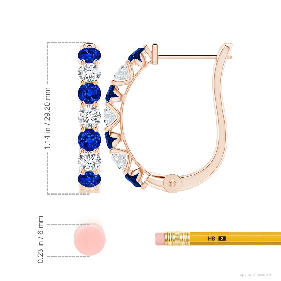 4mm AAAA Sapphire and Diamond Huggie Hoop Earrings in 18K Rose Gold ruler