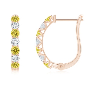2.5mm AAAA Fancy Intense Yellow and White Diamond Huggie Hoop Earrings in 18K Rose Gold
