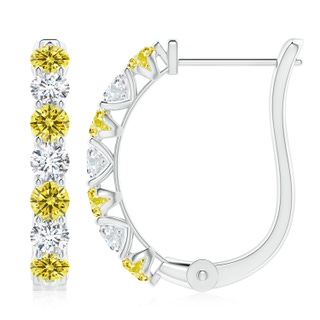 3.4mm AAAA Fancy Intense Yellow and White Diamond Huggie Hoop Earrings in P950 Platinum