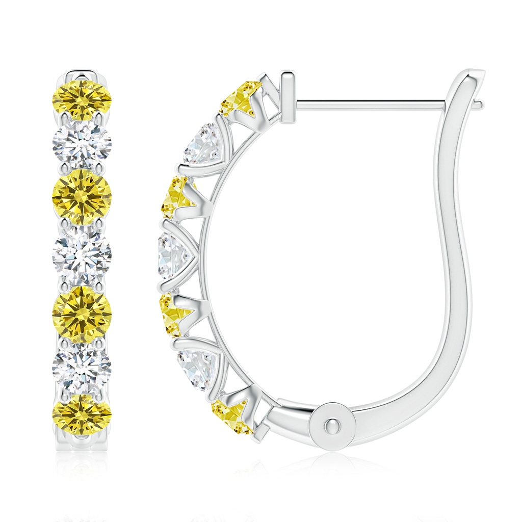 3mm AAAA Fancy Intense Yellow and White Diamond Huggie Hoop Earrings in White Gold