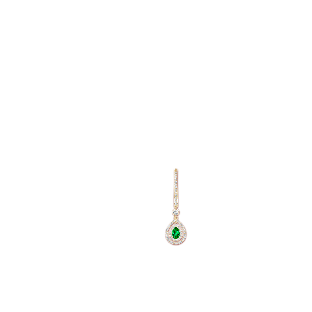 7x5mm AAAA Pear-Shaped Emerald Double Halo Huggie Hoop Drop Earrings in Yellow Gold Body-Ear