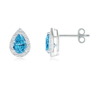 6x4mm AAAA Pear-Shaped Fancy Intense Blue Diamond Halo Stud Earrings in P950 Platinum