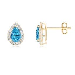 Halo Yellow Gold Blue Diamond Earrings