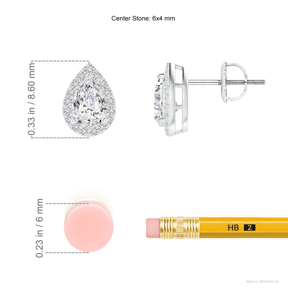 6x4mm HSI2 Pear-Shaped Diamond Halo Stud Earrings in P950 Platinum ruler