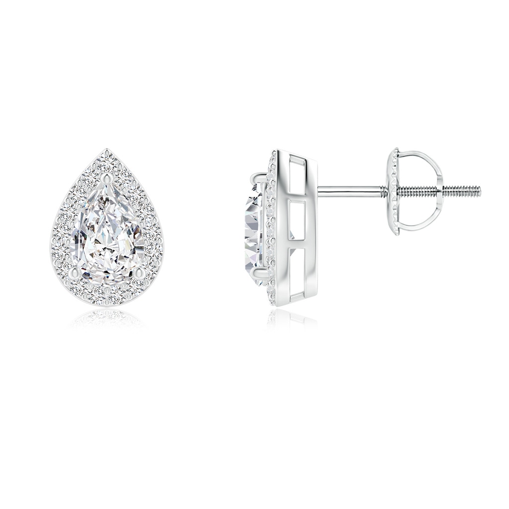 6x4mm HSI2 Pear-Shaped Diamond Halo Stud Earrings in White Gold