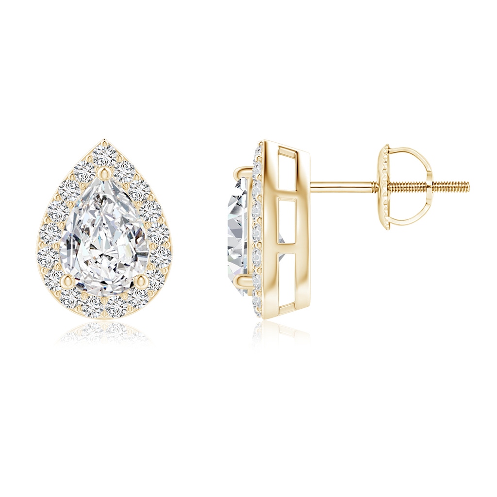 7x5mm HSI2 Pear-Shaped Diamond Halo Stud Earrings in Yellow Gold